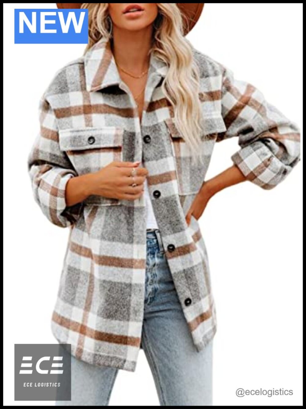Flannel Plaid Shacket Button Down Shirt Jacket Oversized